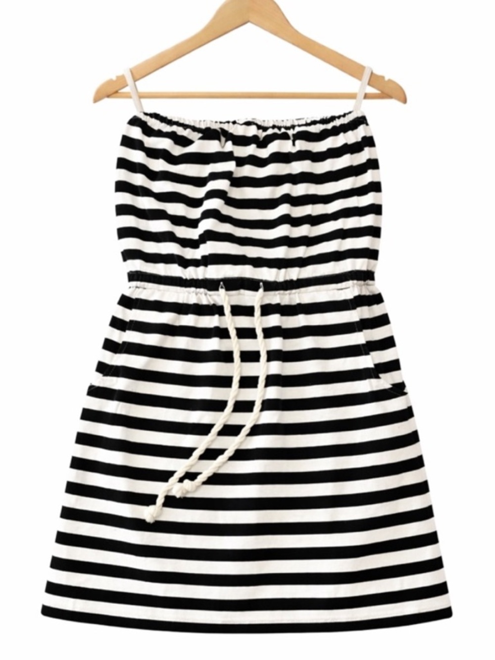 Southern breeze strapless dress medium black and white striped pockets elastic